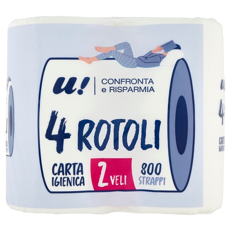 4 Rotoli Carta Igienica 2 Veli U! Confronta e Risparmia